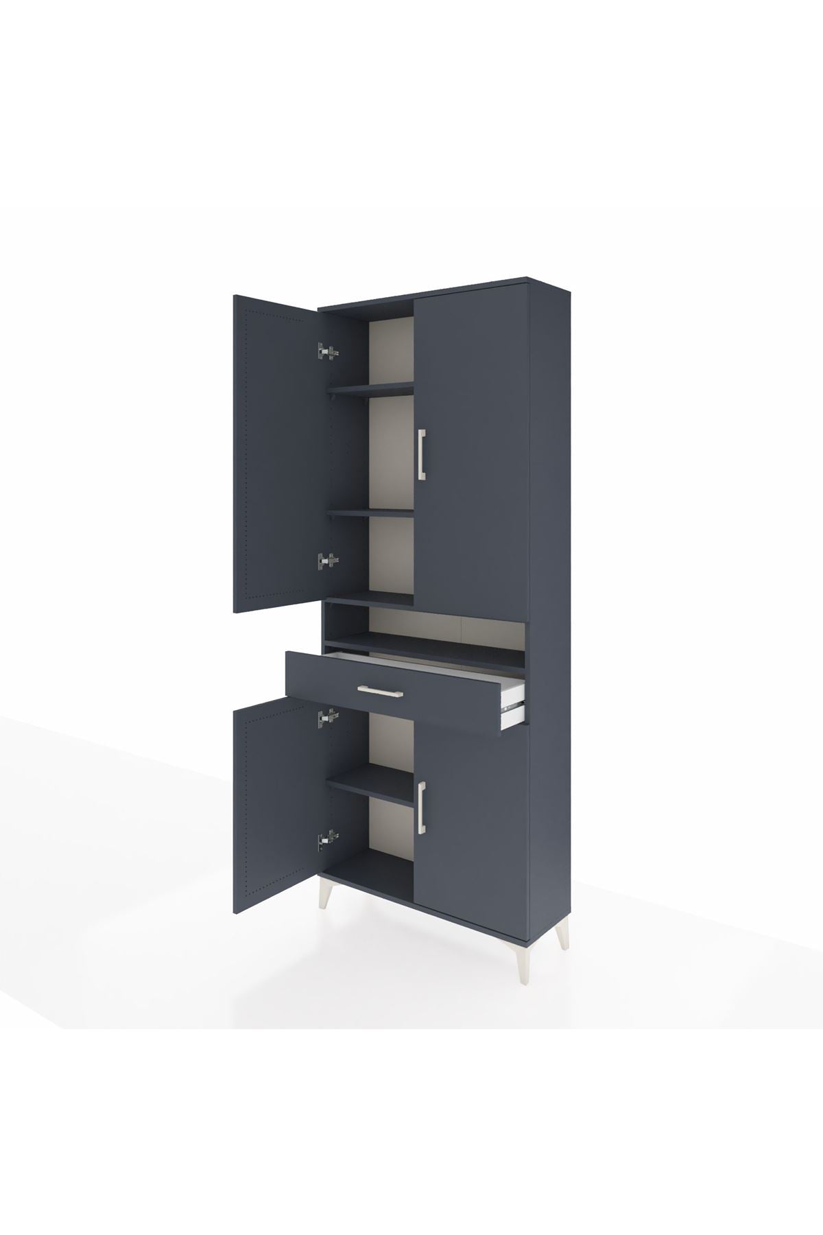 Arges Dolap 5 Raflı Tek Çekmeceli 4 Kapaklı 88x30x221 Antrasit-Antrasit