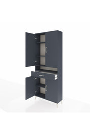 Arges Dolap 5 Raflı Tek Çekmeceli 4 Kapaklı 88x30x221 Antrasit-Antrasit