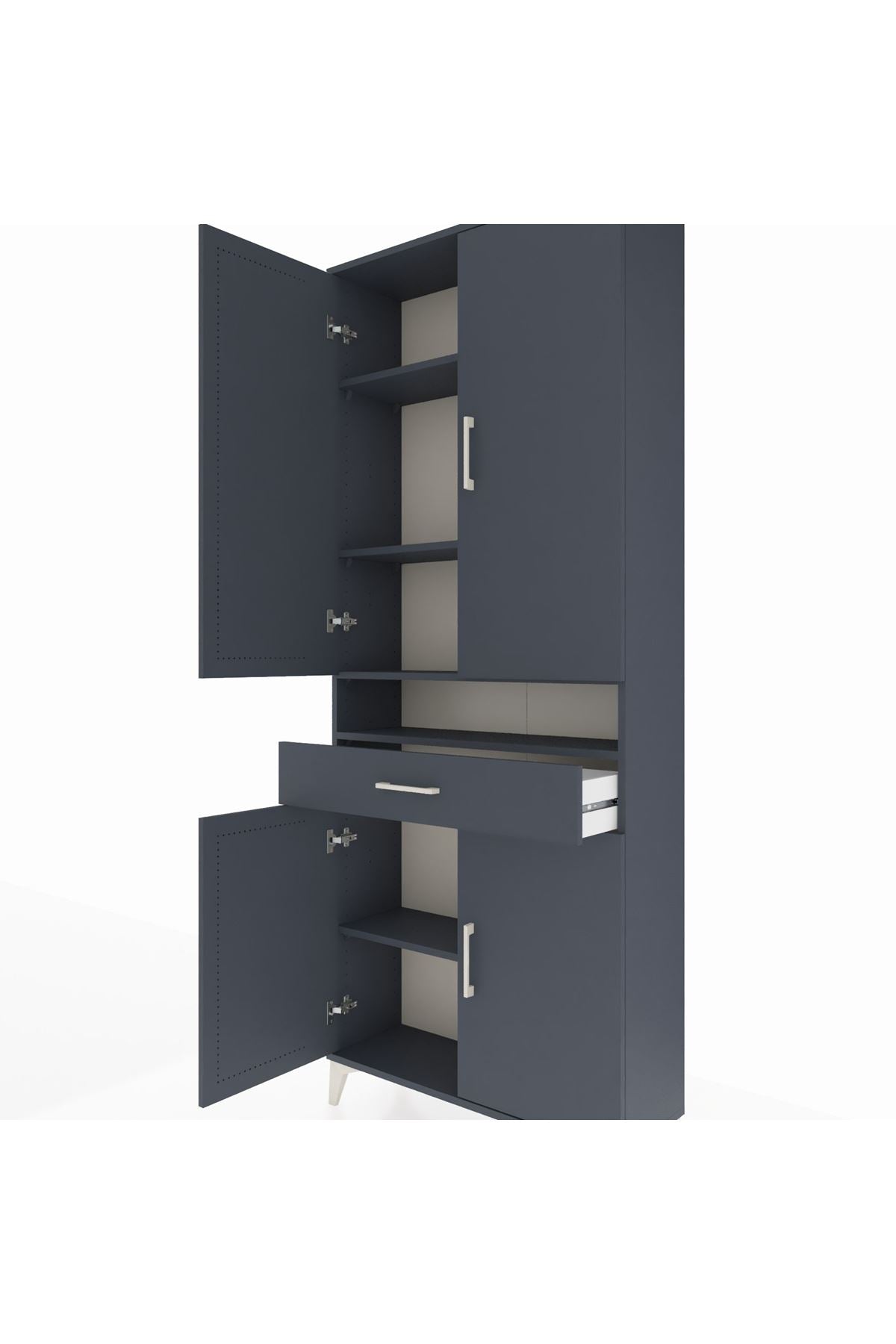 Arges Dolap 5 Raflı Tek Çekmeceli 4 Kapaklı 88x30x221 Antrasit-Antrasit