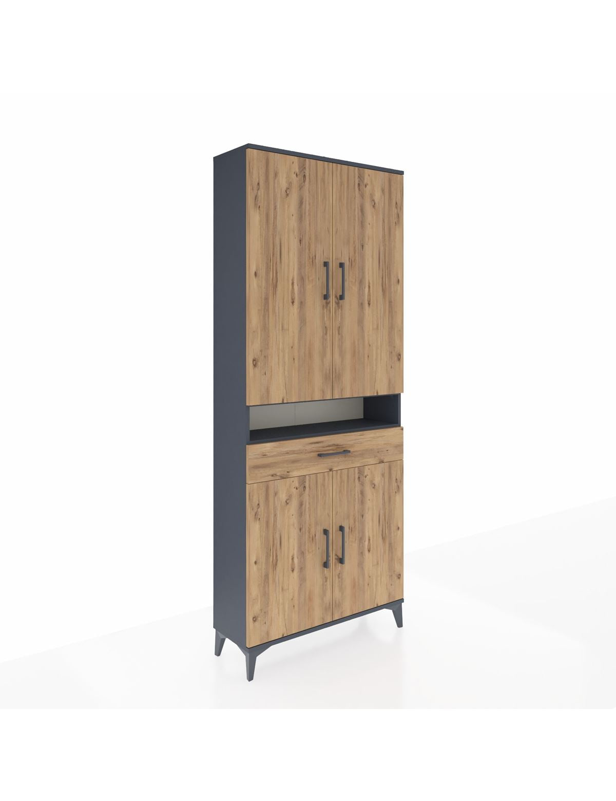 Arges Dolap 5 Raflı Tek Çekmeceli 4 Kapaklı 88x30x221 Antrasit-Çam