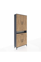 Arges Dolap 5 Raflı Tek Çekmeceli 4 Kapaklı 88x30x221 Antrasit-Çam