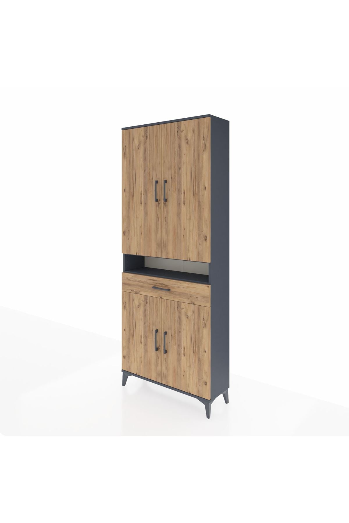 Arges Dolap 5 Raflı Tek Çekmeceli 4 Kapaklı 88x30x221 Antrasit-Çam