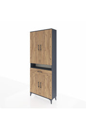 Arges Dolap 5 Raflı Tek Çekmeceli 4 Kapaklı 88x30x221 Antrasit-Çam