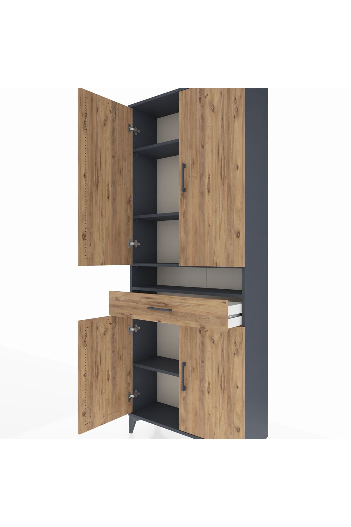 Arges Dolap 5 Raflı Tek Çekmeceli 4 Kapaklı 88x30x221 Antrasit-Çam