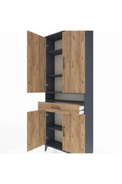 Arges Dolap 5 Raflı Tek Çekmeceli 4 Kapaklı 88x30x221 Antrasit-Çam