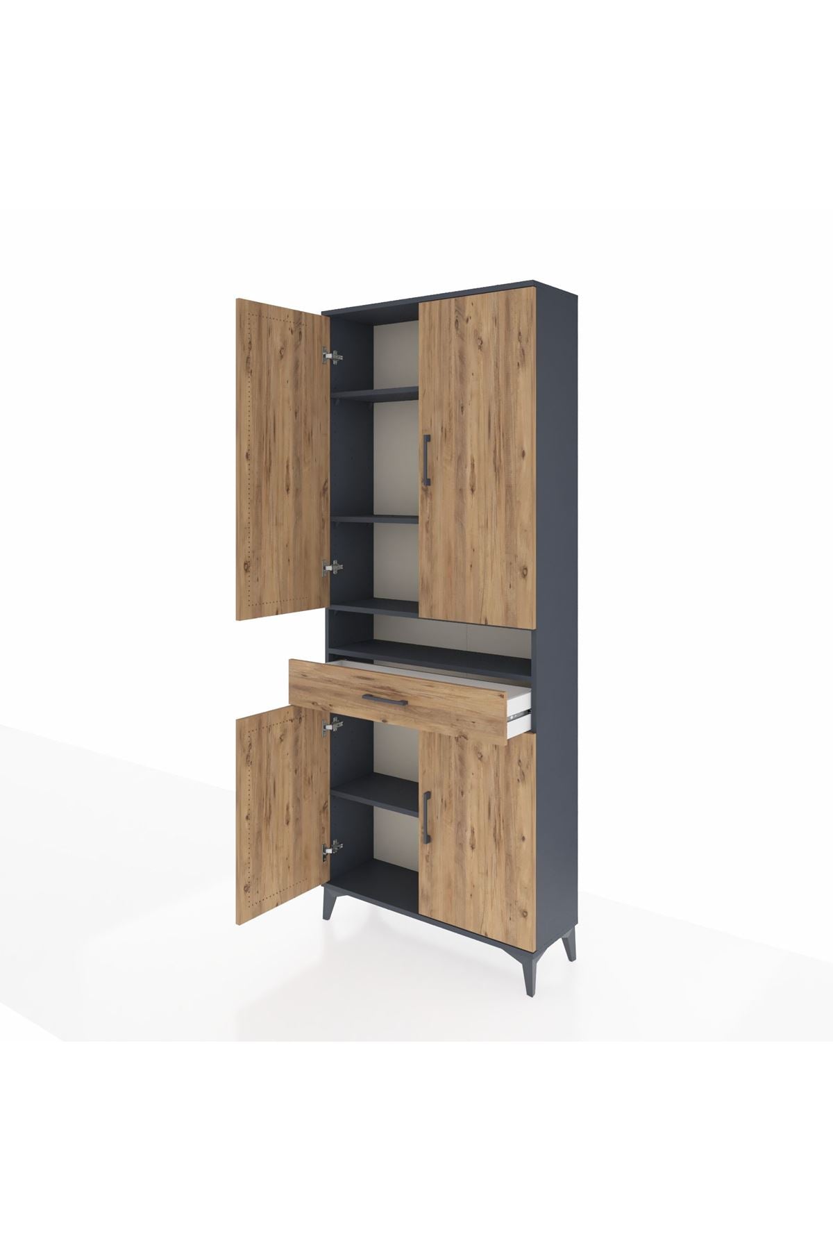 Arges Dolap 5 Raflı Tek Çekmeceli 4 Kapaklı 88x30x221 Antrasit-Çam