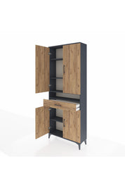 Arges Dolap 5 Raflı Tek Çekmeceli 4 Kapaklı 88x30x221 Antrasit-Çam