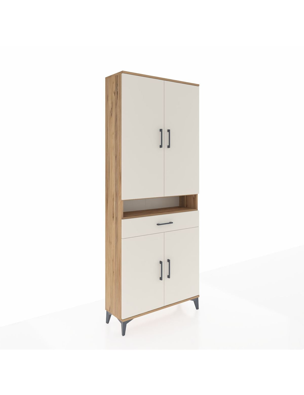 Arges Dolap 5 Raflı Tek Çekmeceli 4 Kapaklı 88x30x221 Çam-Aytaşı