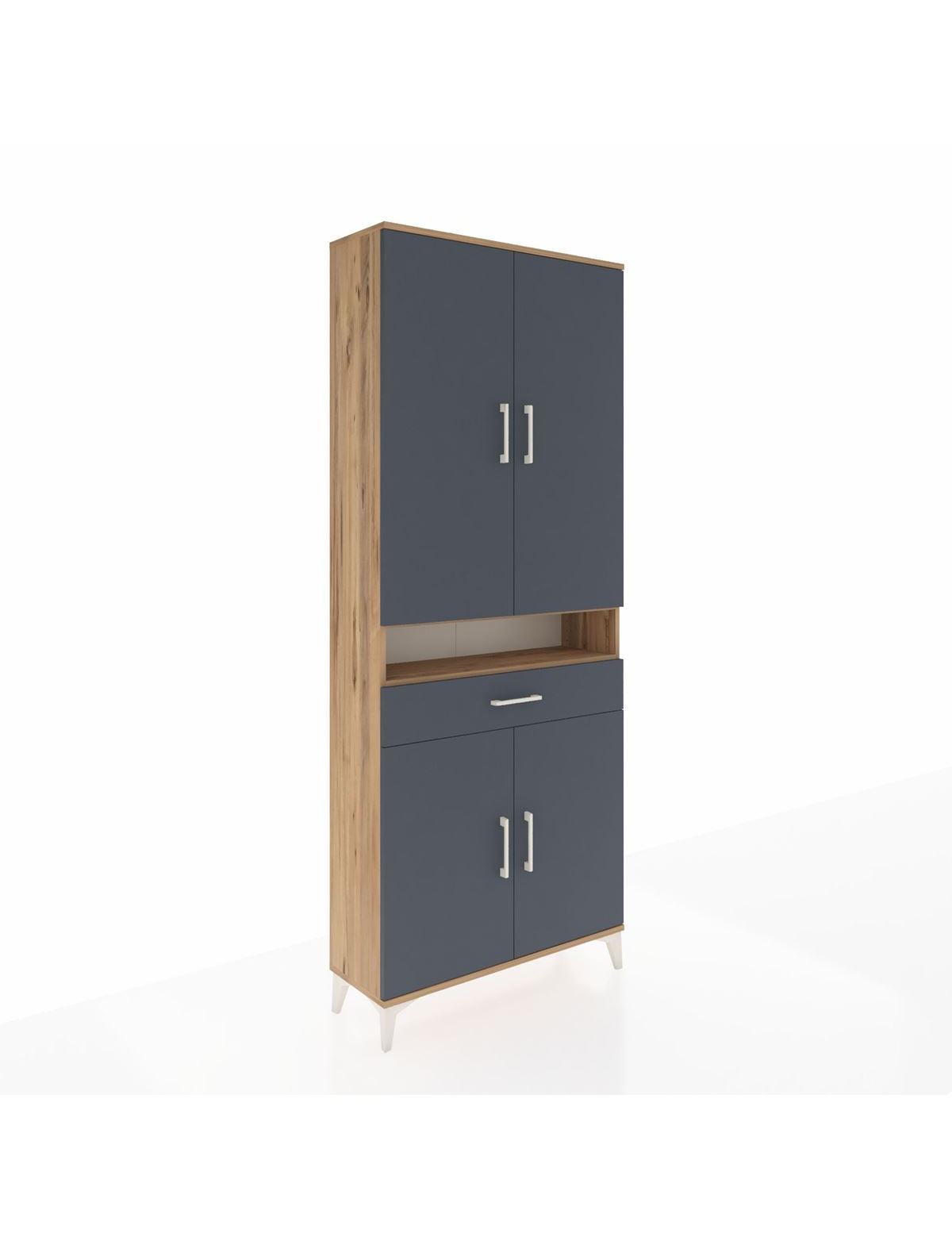 Arges Dolap 5 Raflı Tek Çekmeceli 4 Kapaklı 88x30x221 Çam-Antrasit