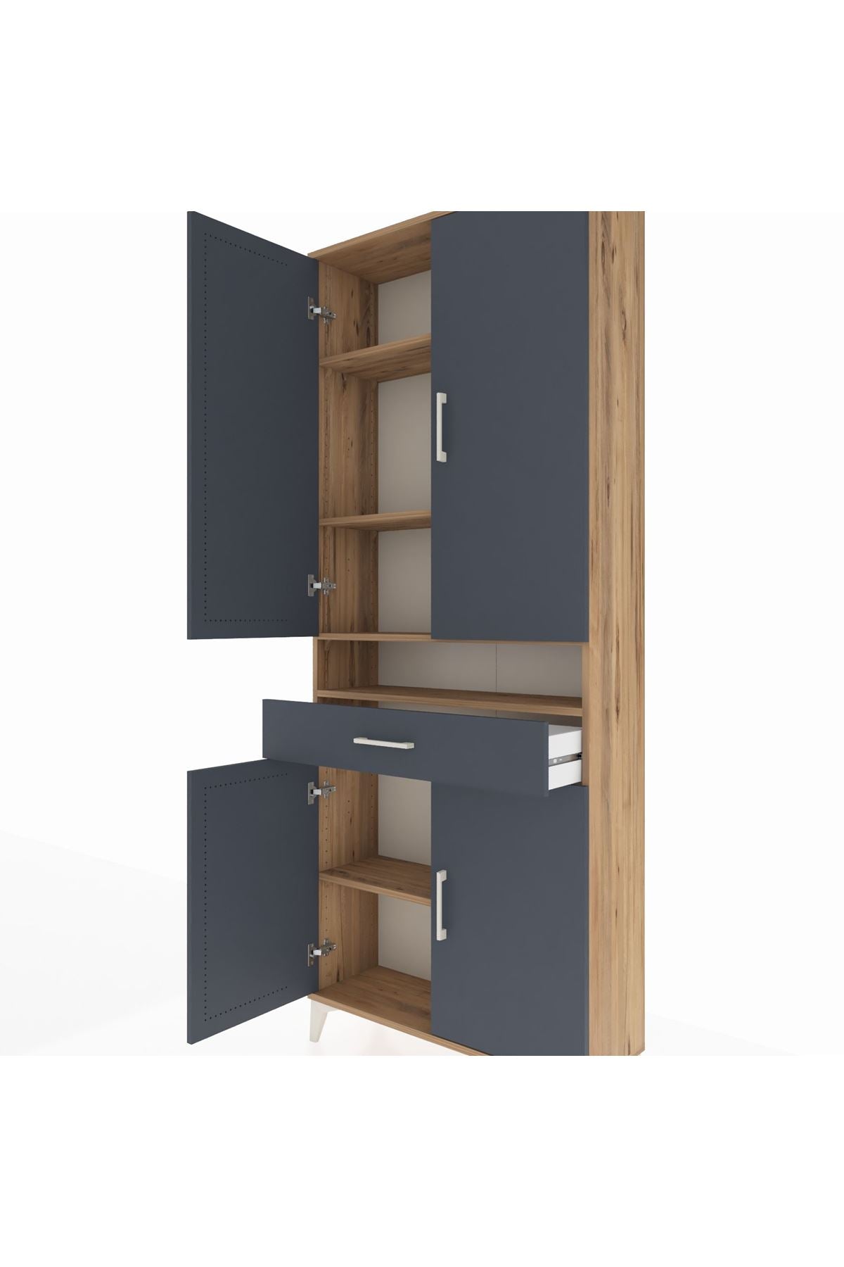 Arges Dolap 5 Raflı Tek Çekmeceli 4 Kapaklı 88x30x221 Çam-Antrasit