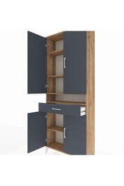 Arges Dolap 5 Raflı Tek Çekmeceli 4 Kapaklı 88x30x221 Çam-Antrasit