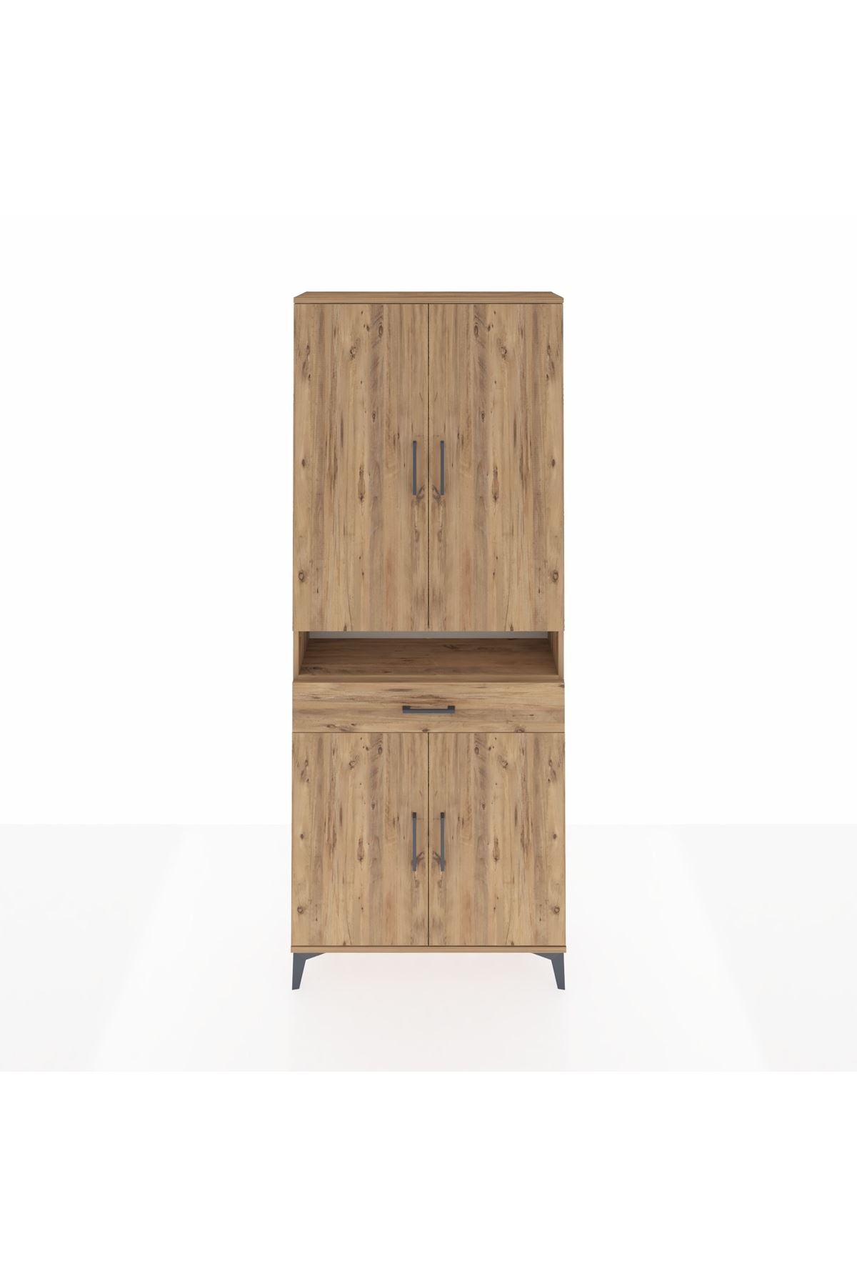 Arges Dolap 5 Raflı Tek Çekmeceli 4 Kapaklı 88x30x221 Çam-Çam