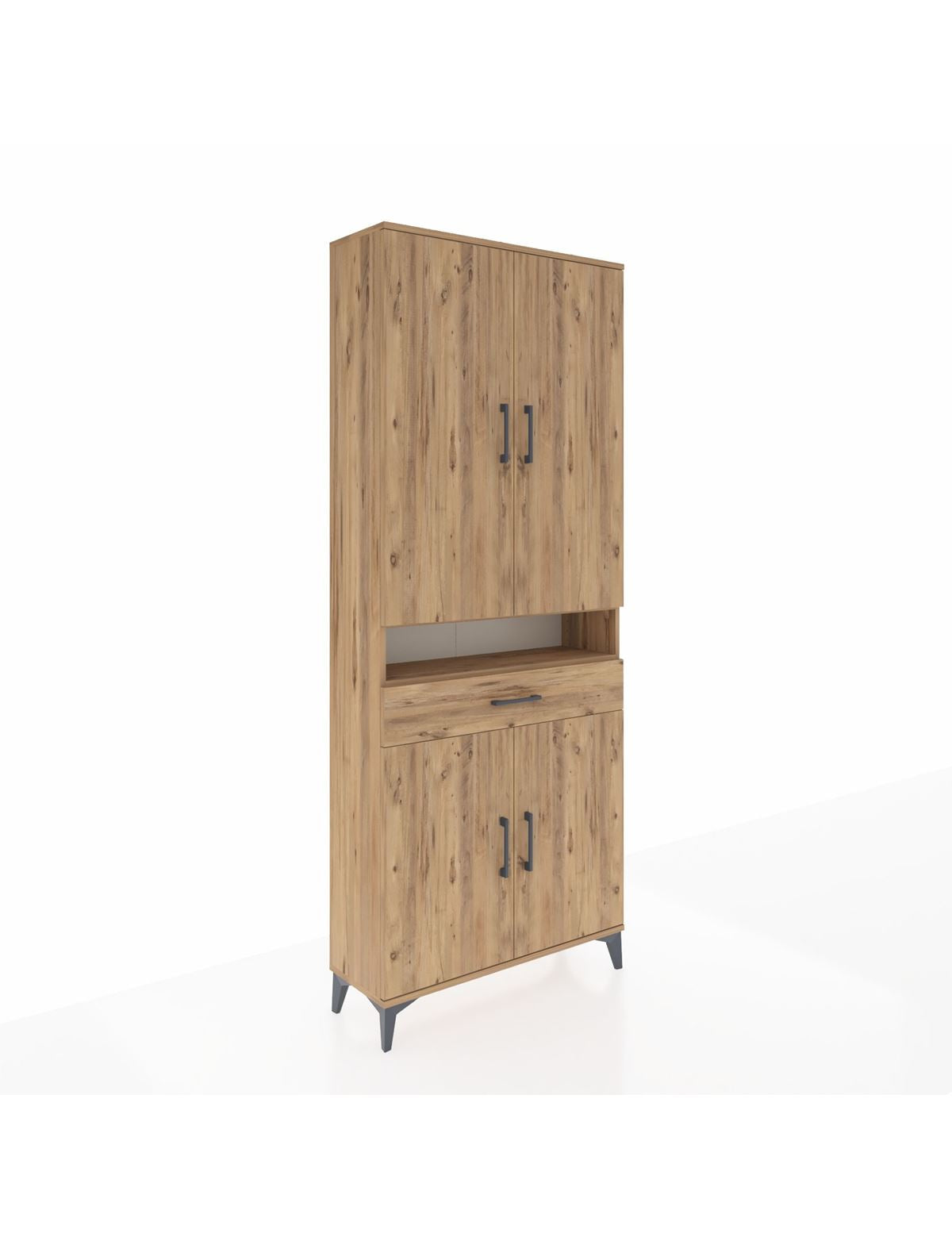 Arges Dolap 5 Raflı Tek Çekmeceli 4 Kapaklı 88x30x221 Çam-Çam