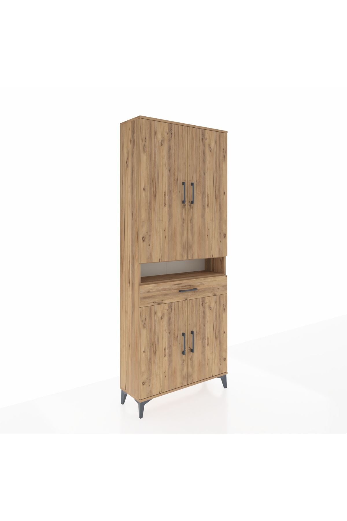 Arges Dolap 5 Raflı Tek Çekmeceli 4 Kapaklı 88x30x221 Çam-Çam