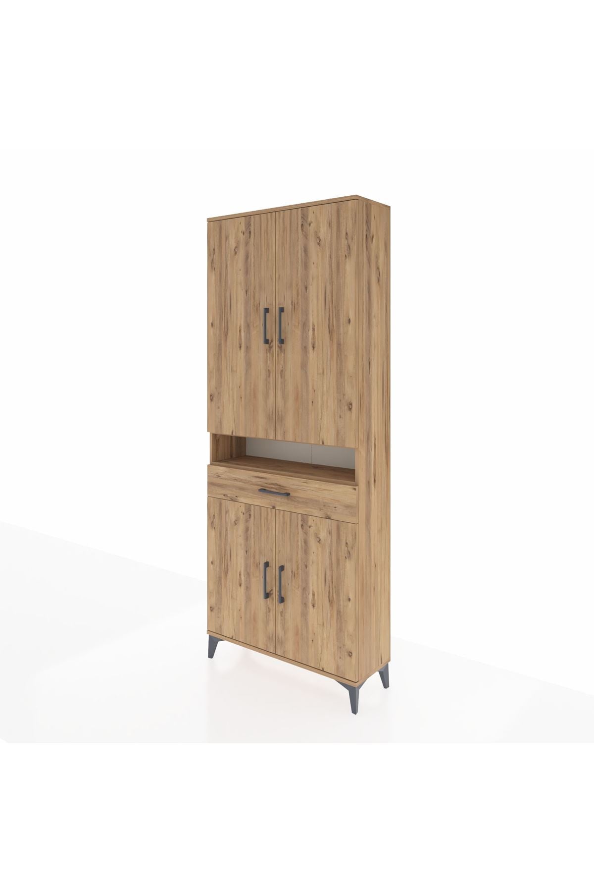 Arges Dolap 5 Raflı Tek Çekmeceli 4 Kapaklı 88x30x221 Çam-Çam