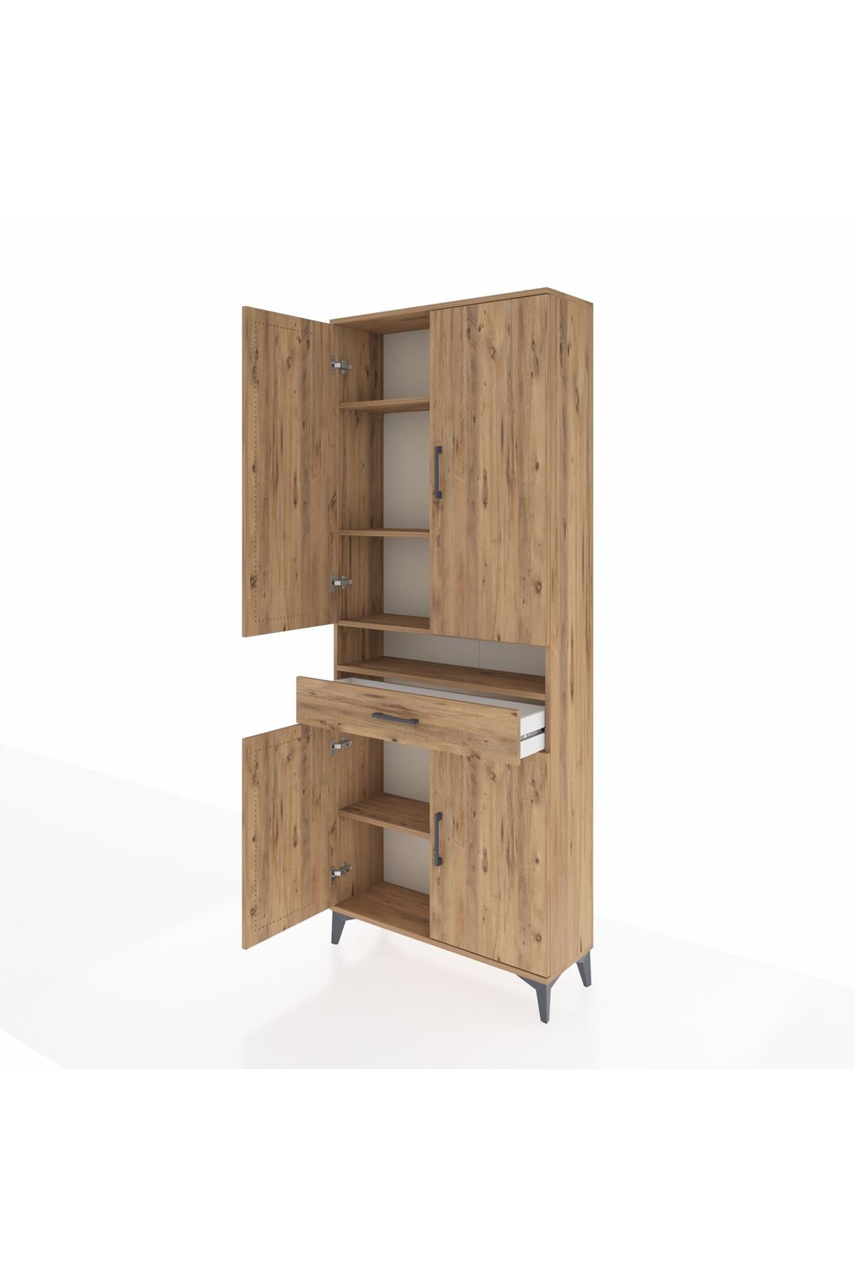 Arges Dolap 5 Raflı Tek Çekmeceli 4 Kapaklı 88x30x221 Çam-Çam