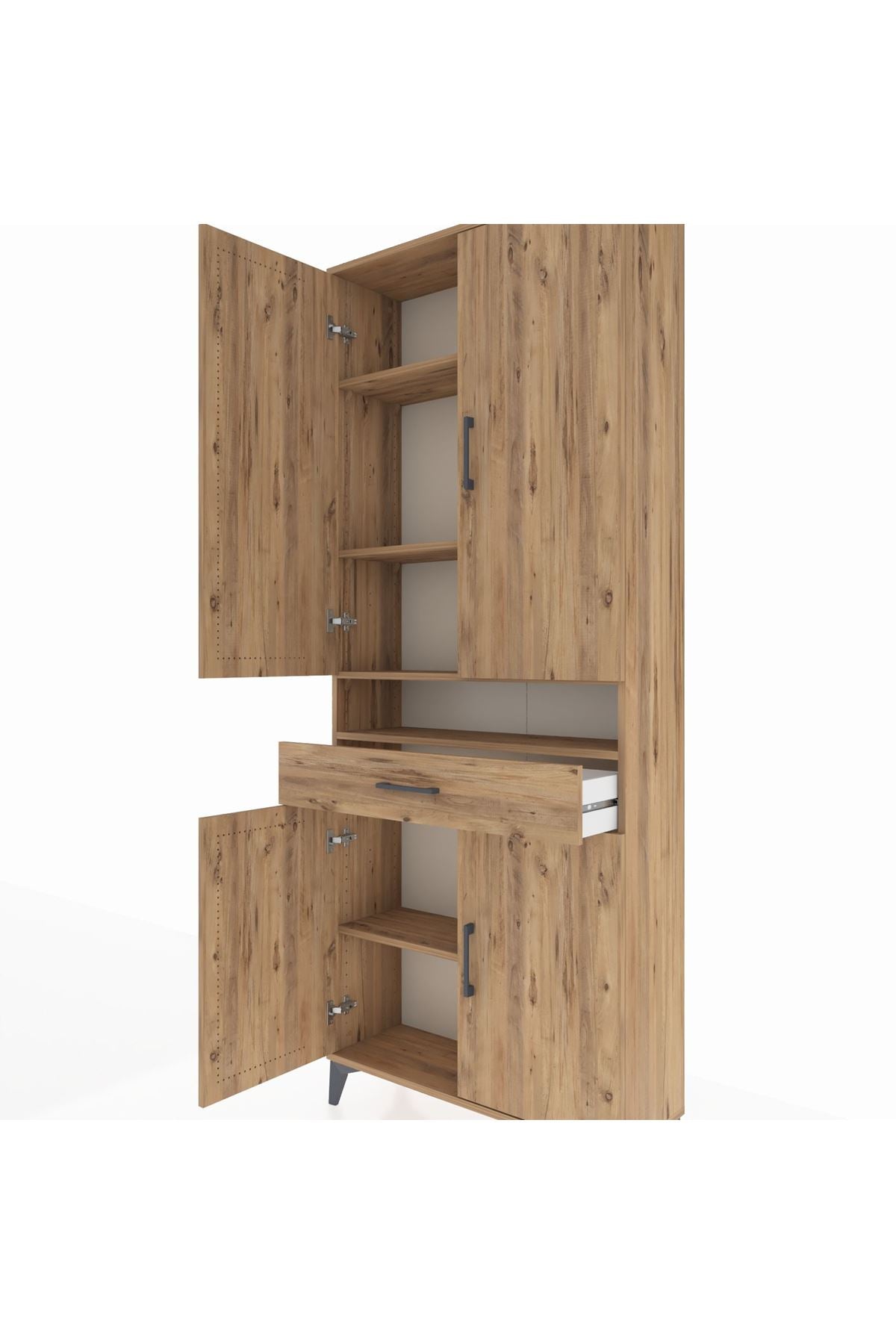 Arges Dolap 5 Raflı Tek Çekmeceli 4 Kapaklı 88x30x221 Çam-Çam