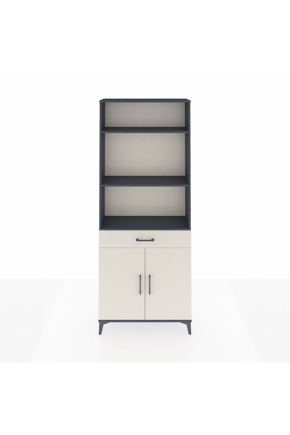 Arges Dolap 4 Raflı Tek Çekmeceli 2 Kapaklı 88x30x221 Antrasit-Aytaşı