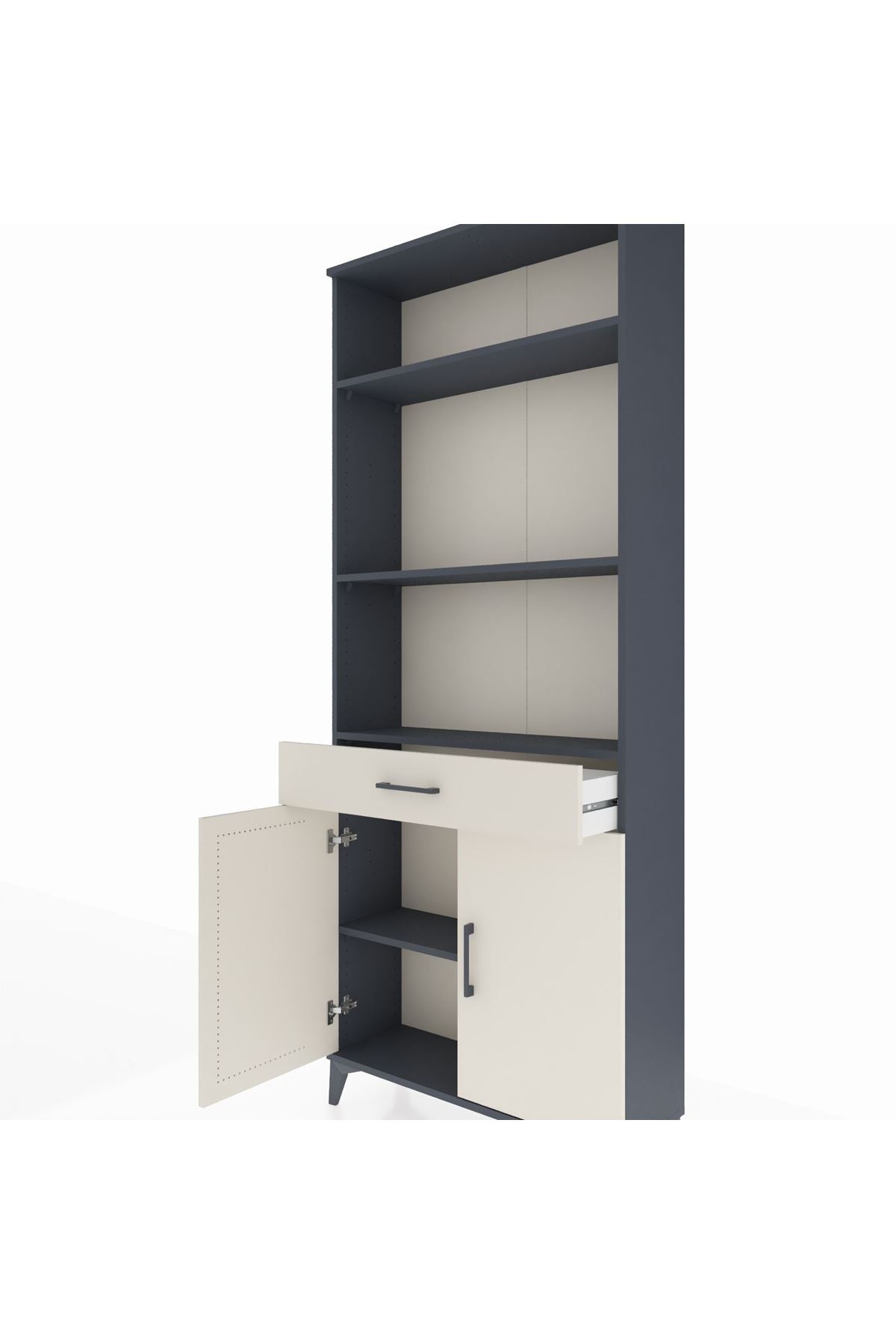 Arges Dolap 4 Raflı Tek Çekmeceli 2 Kapaklı 88x30x221 Antrasit-Aytaşı