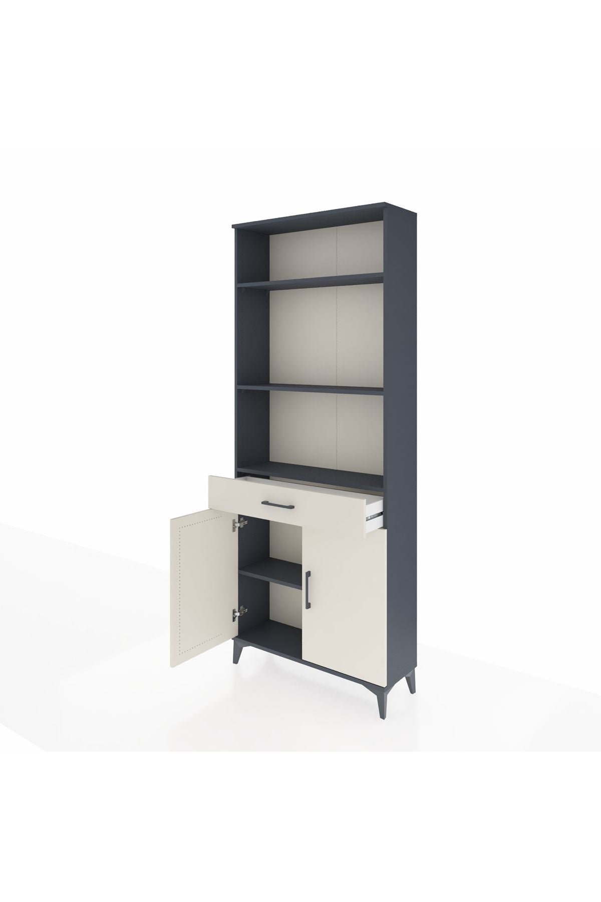 Arges Dolap 4 Raflı Tek Çekmeceli 2 Kapaklı 88x30x221 Antrasit-Aytaşı