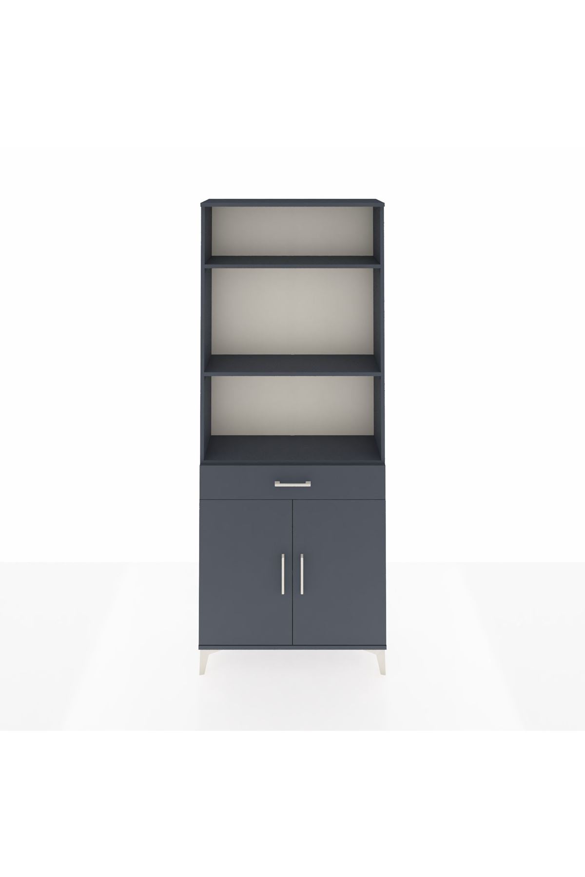 Arges Dolap 4 Raflı Tek Çekmeceli 2 Kapaklı 88x30x221 Antrasit-Antrasit