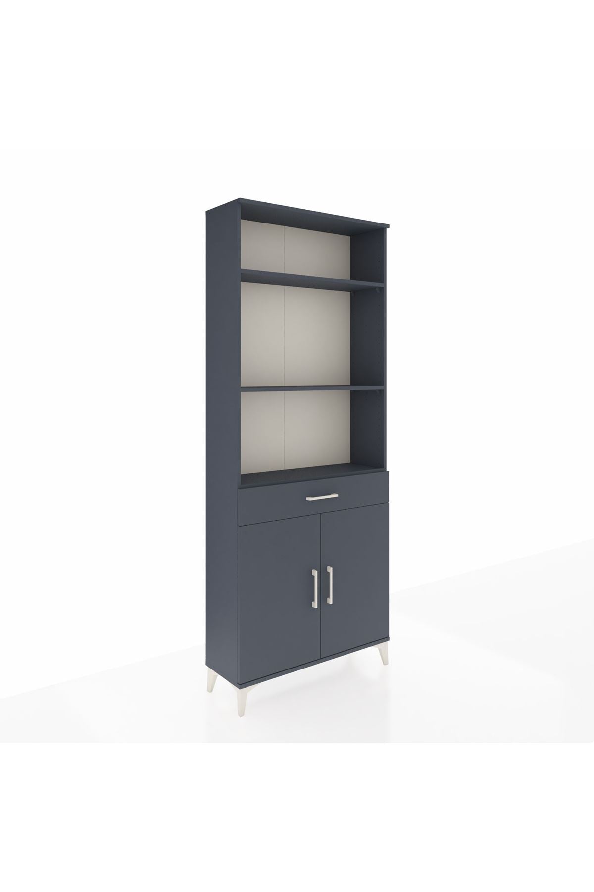 Arges Dolap 4 Raflı Tek Çekmeceli 2 Kapaklı 88x30x221 Antrasit-Antrasit