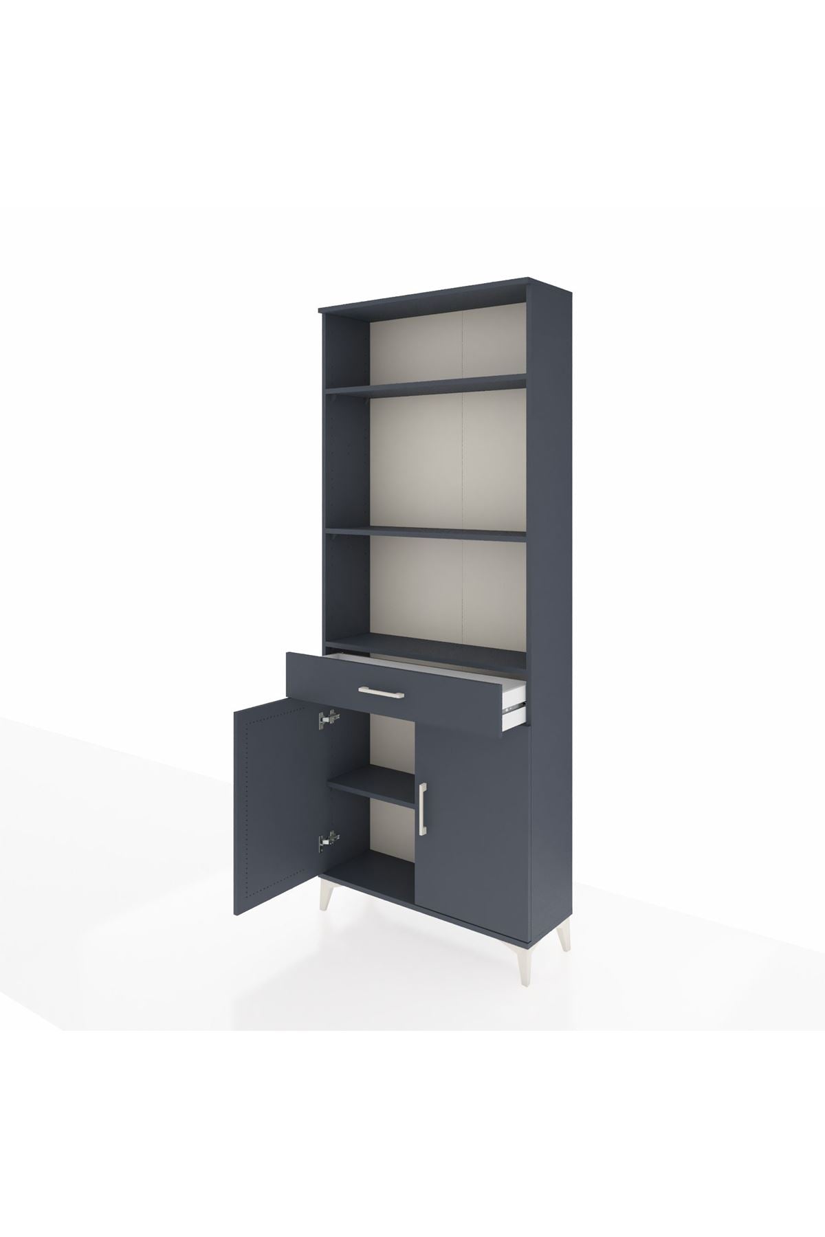 Arges Dolap 4 Raflı Tek Çekmeceli 2 Kapaklı 88x30x221 Antrasit-Antrasit