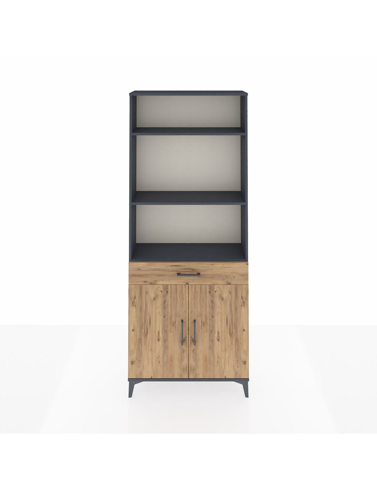 Arges Dolap 4 Raflı Tek Çekmeceli 2 Kapaklı 88x30x221 Antrasit-Çam