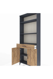 Arges Dolap 4 Raflı Tek Çekmeceli 2 Kapaklı 88x30x221 Antrasit-Çam