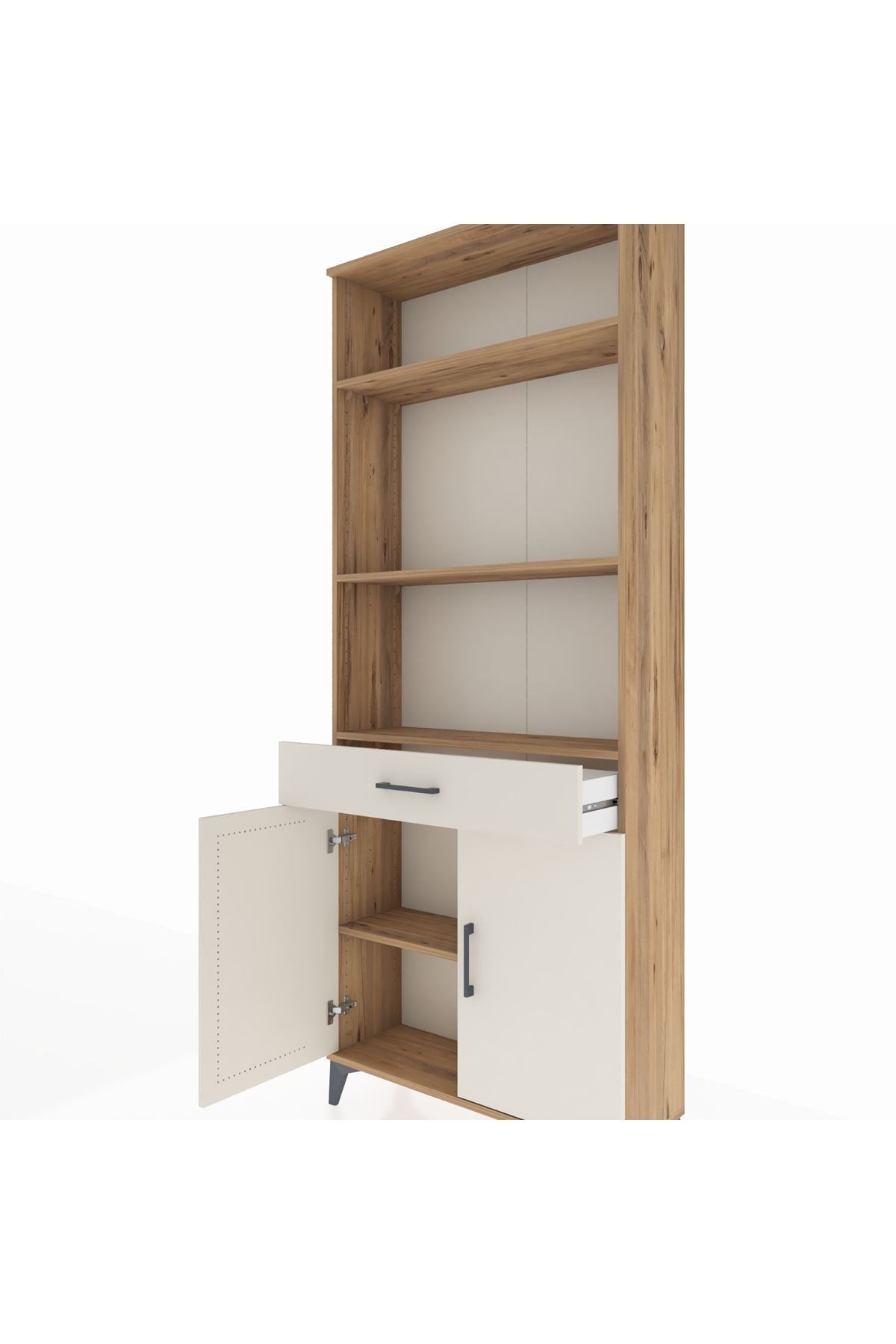 Arges Dolap 4 Raflı Tek Çekmeceli 2 Kapaklı 88x30x221 Çam-Aytaşı