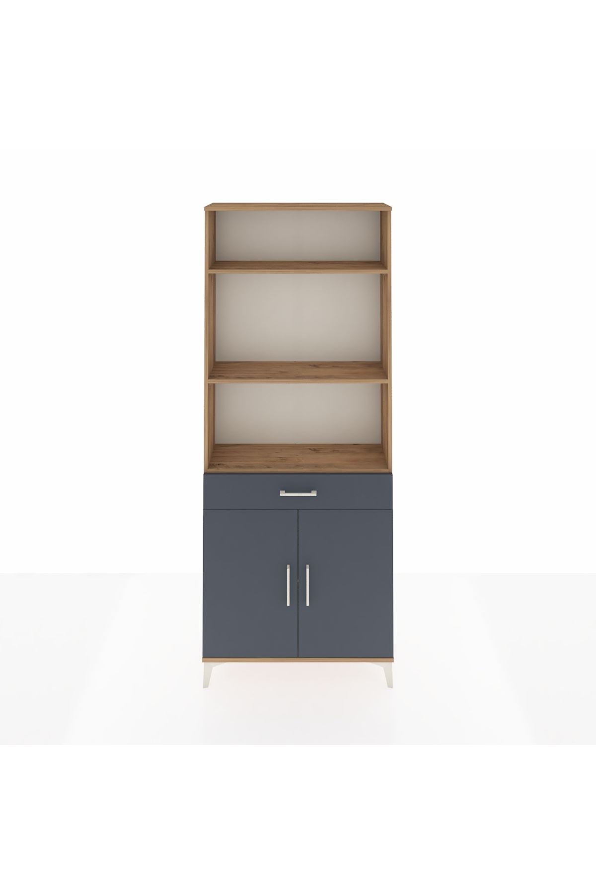 Arges Dolap 4 Raflı Tek Çekmeceli 2 Kapaklı 88x30x221 Çam-Antrasit