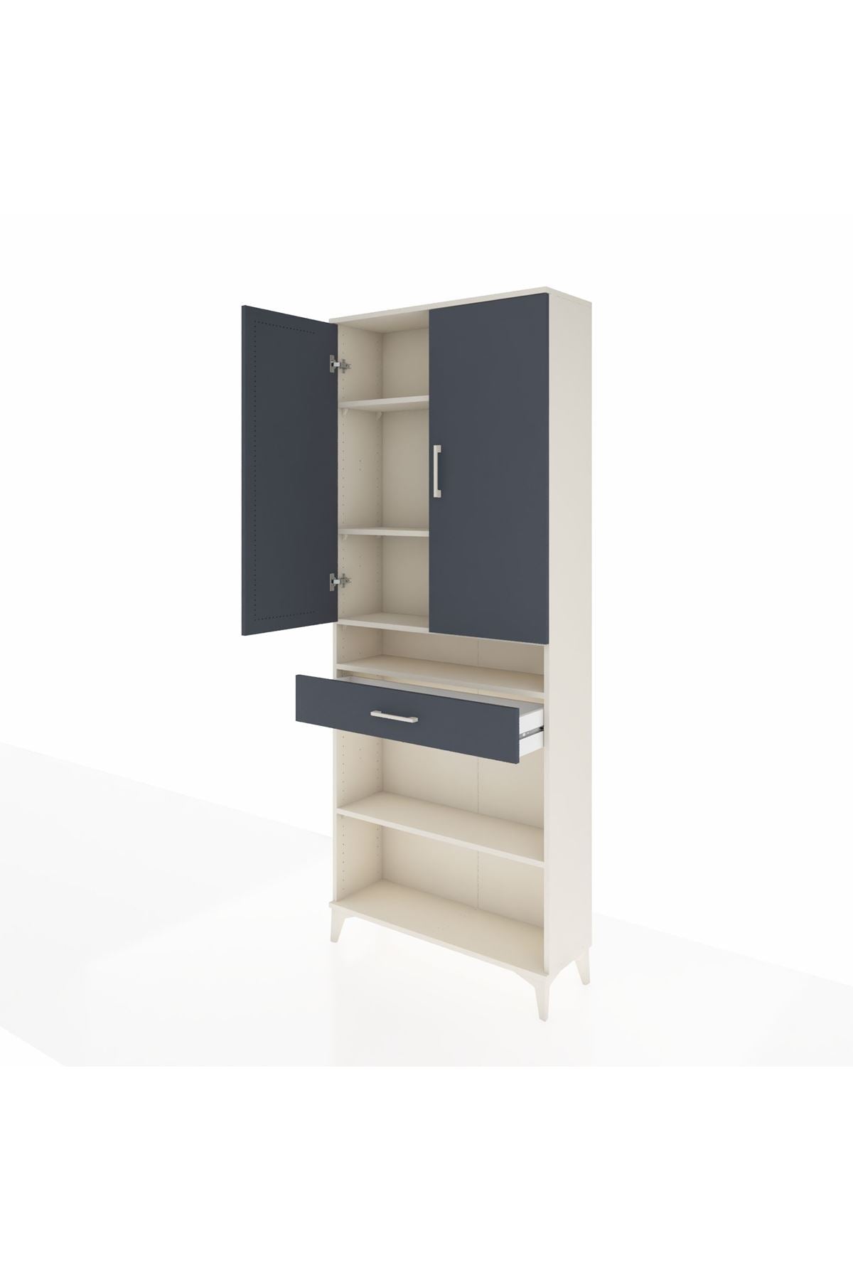 Arges Dolap 5 Raflı Tek Çekmeceli 2 Kapaklı 88x30x221 Aytaşı-Antrasit