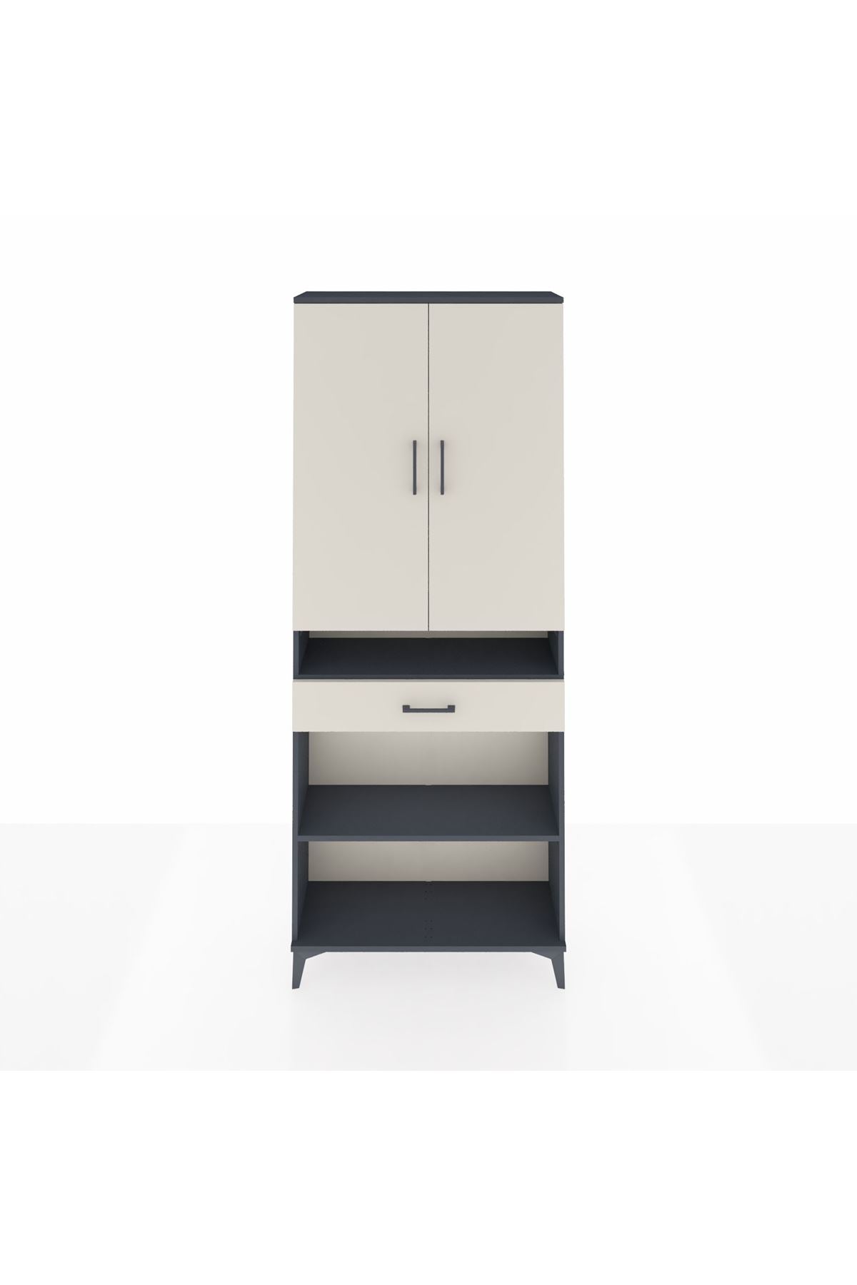 Arges Dolap 5 Raflı Tek Çekmeceli 2 Kapaklı 88x30x221 Antrasit-Aytaşı