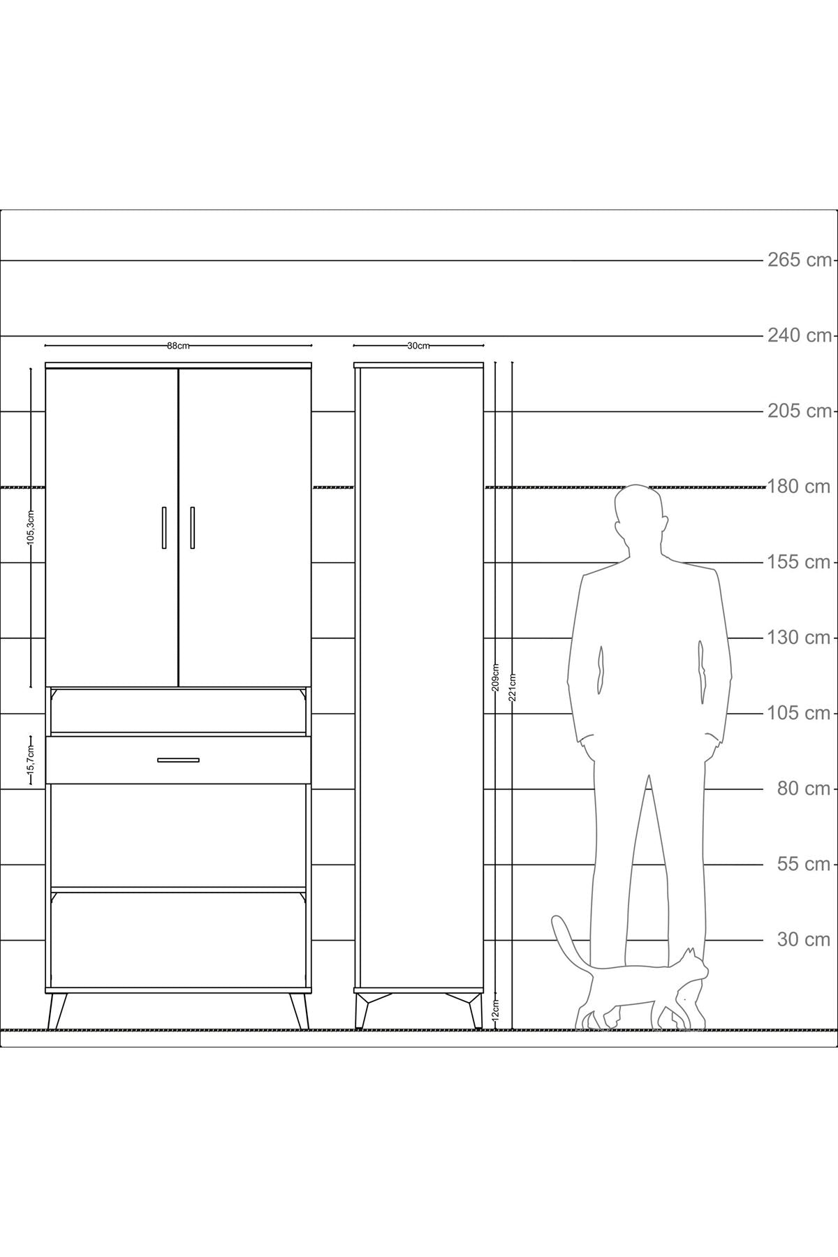 Arges Dolap 5 Raflı Tek Çekmeceli 2 Kapaklı 88x30x221 Antrasit-Aytaşı