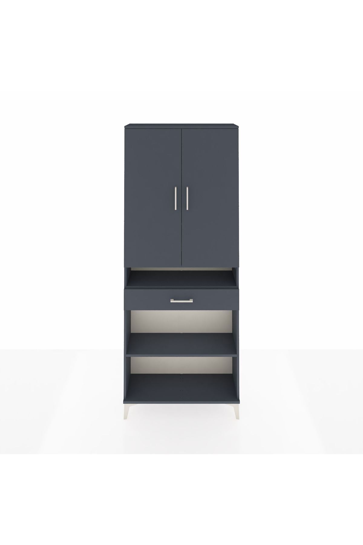 Arges Dolap 5 Raflı Tek Çekmeceli 2 Kapaklı 88x30x221 Antrasit-Antrasit