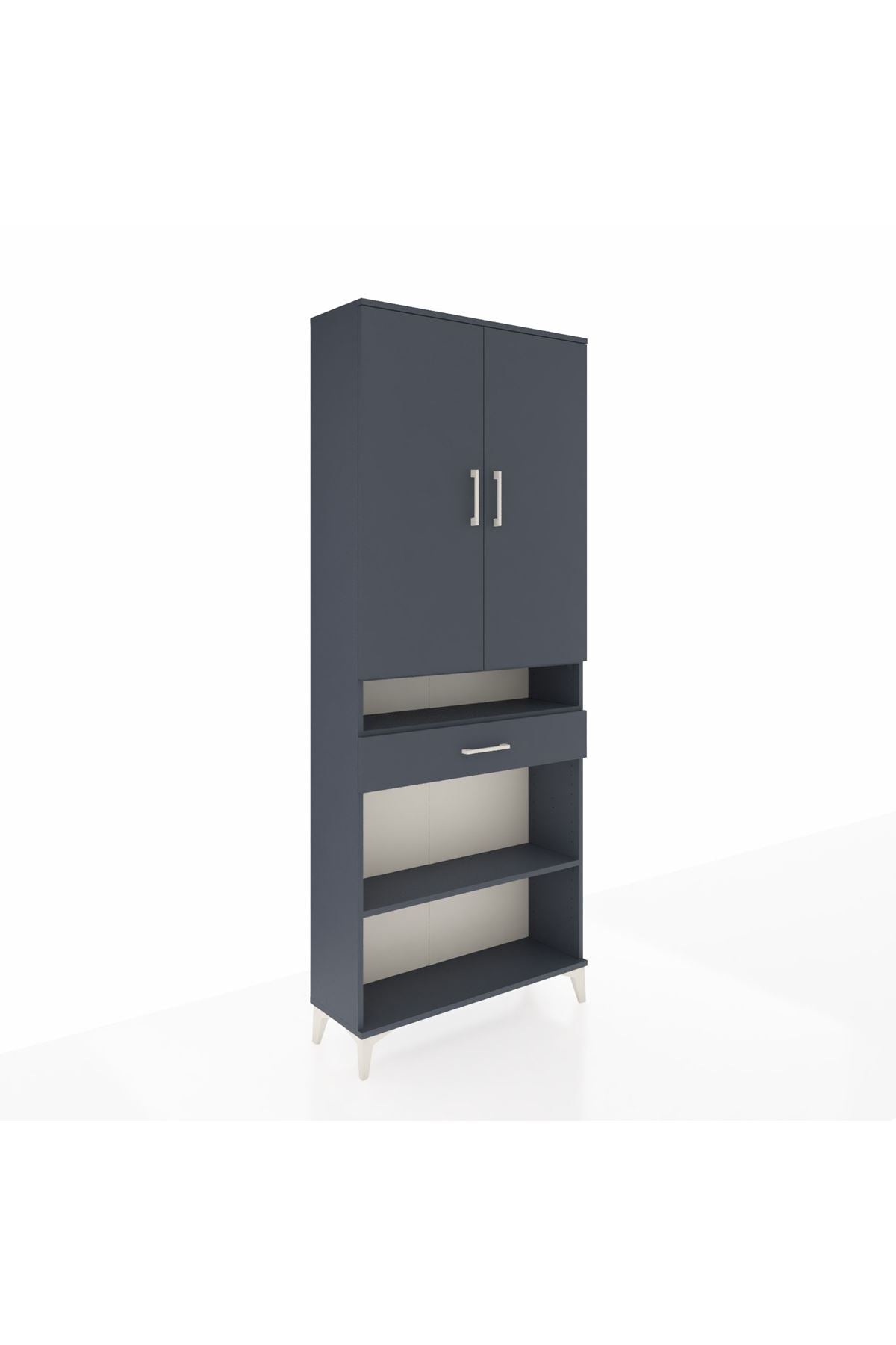 Arges Dolap 5 Raflı Tek Çekmeceli 2 Kapaklı 88x30x221 Antrasit-Antrasit