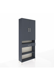 Arges Dolap 5 Raflı Tek Çekmeceli 2 Kapaklı 88x30x221 Antrasit-Antrasit