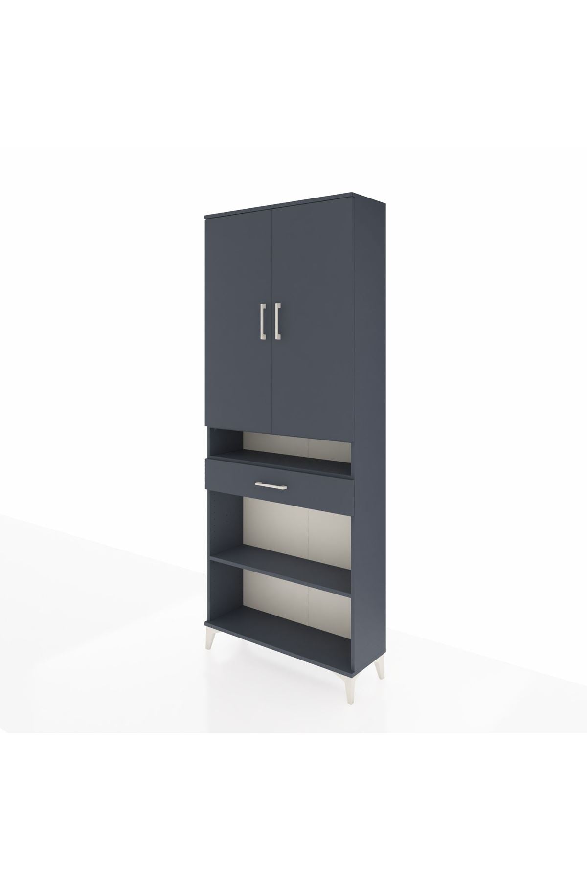 Arges Dolap 5 Raflı Tek Çekmeceli 2 Kapaklı 88x30x221 Antrasit-Antrasit