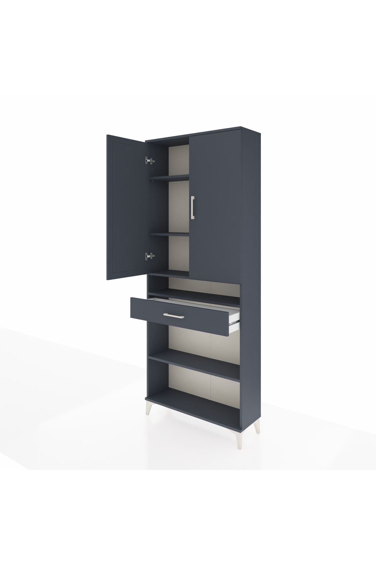 Arges Dolap 5 Raflı Tek Çekmeceli 2 Kapaklı 88x30x221 Antrasit-Antrasit