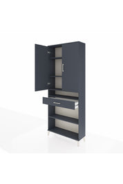 Arges Dolap 5 Raflı Tek Çekmeceli 2 Kapaklı 88x30x221 Antrasit-Antrasit