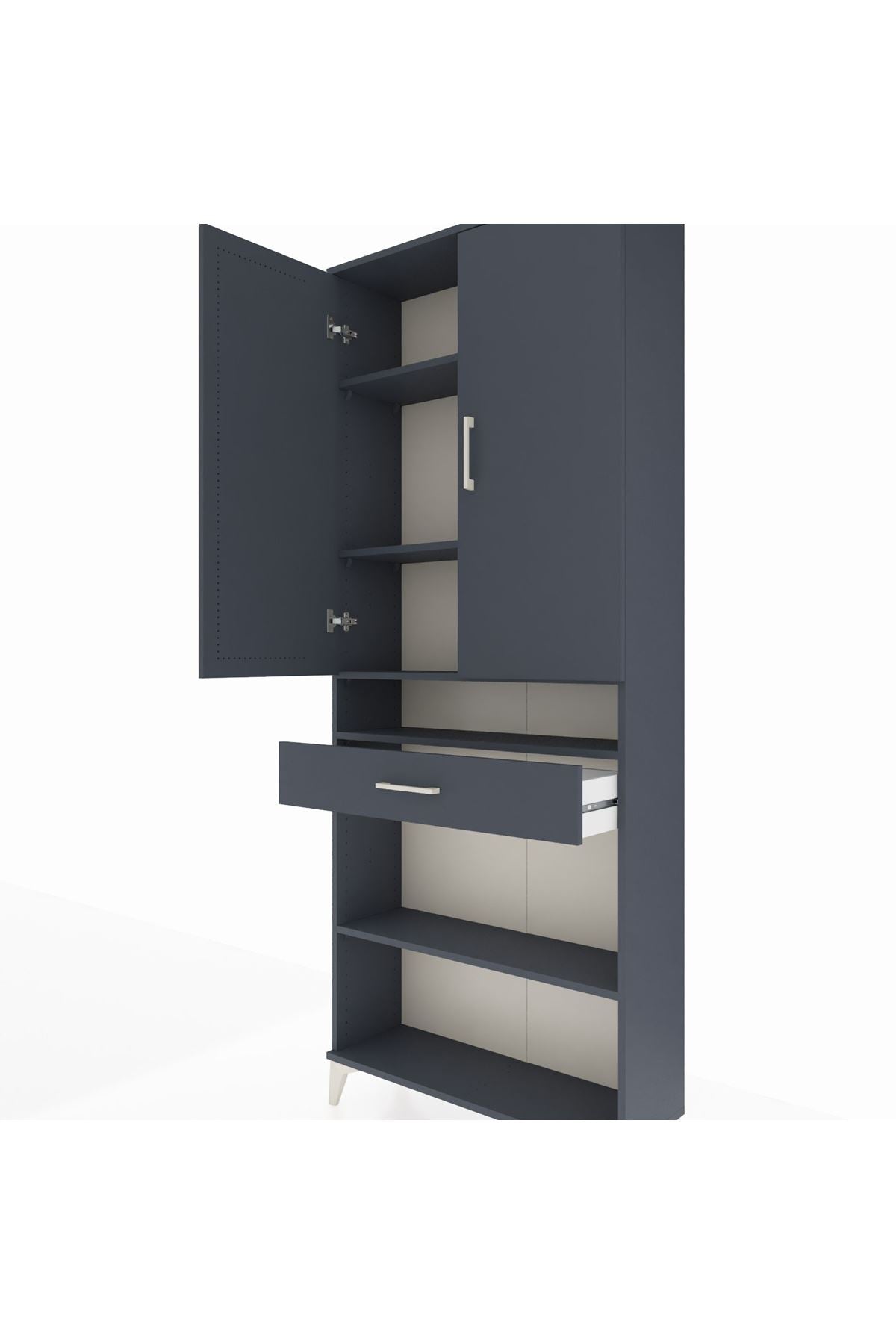 Arges Dolap 5 Raflı Tek Çekmeceli 2 Kapaklı 88x30x221 Antrasit-Antrasit