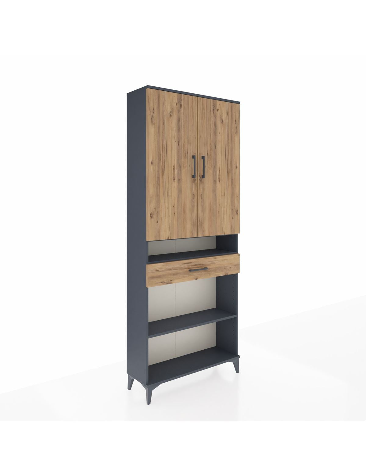 Arges Dolap 5 Raflı Tek Çekmeceli 2 Kapaklı 88x30x221 Antrasit-Çam
