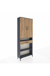 Arges Dolap 5 Raflı Tek Çekmeceli 2 Kapaklı 88x30x221 Antrasit-Çam