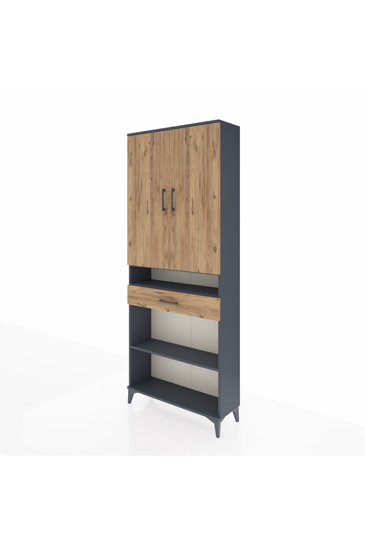 Arges Dolap 5 Raflı Tek Çekmeceli 2 Kapaklı 88x30x221 Antrasit-Çam