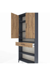 Arges Dolap 5 Raflı Tek Çekmeceli 2 Kapaklı 88x30x221 Antrasit-Çam