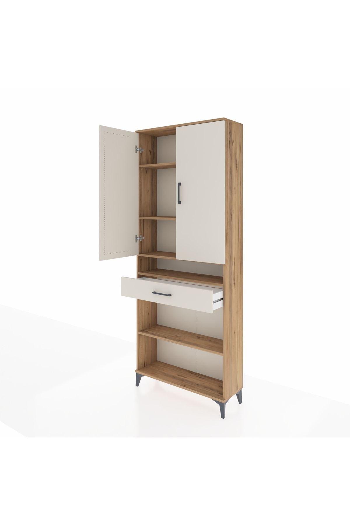 Arges Dolap 5 Raflı Tek Çekmeceli 2 Kapaklı 88x30x221 Çam-Aytaşı