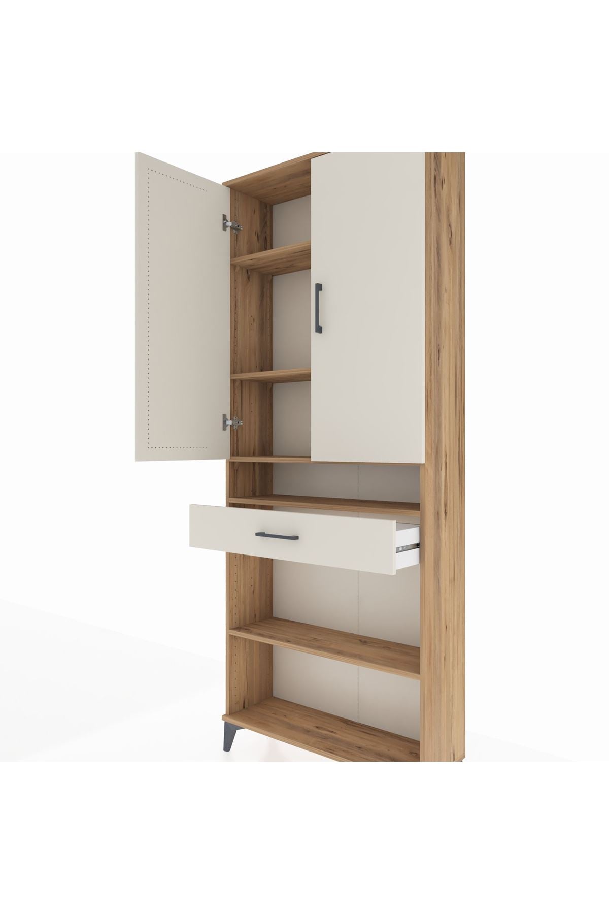 Arges Dolap 5 Raflı Tek Çekmeceli 2 Kapaklı 88x30x221 Çam-Aytaşı