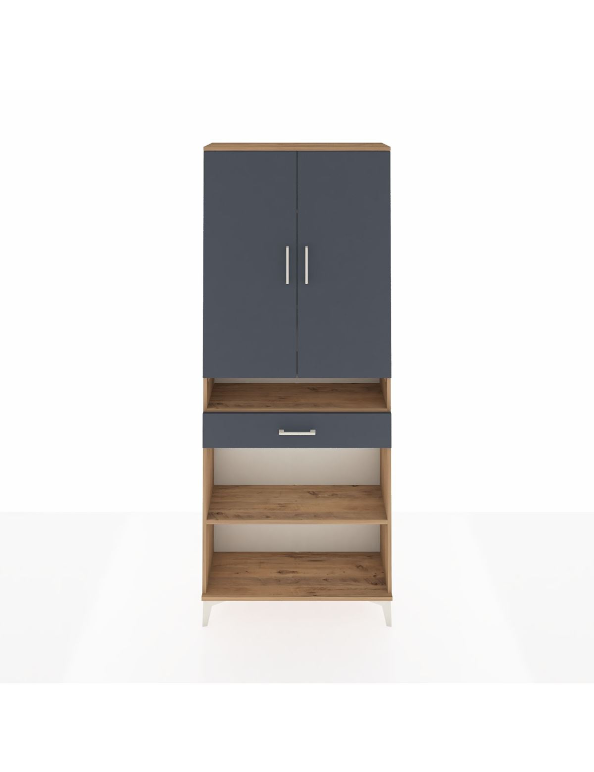 Arges Dolap 5 Raflı Tek Çekmeceli 2 Kapaklı 88x30x221 Çam-Antrasit