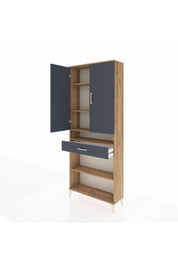 Arges Dolap 5 Raflı Tek Çekmeceli 2 Kapaklı 88x30x221 Çam-Antrasit