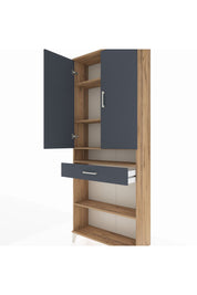 Arges Dolap 5 Raflı Tek Çekmeceli 2 Kapaklı 88x30x221 Çam-Antrasit